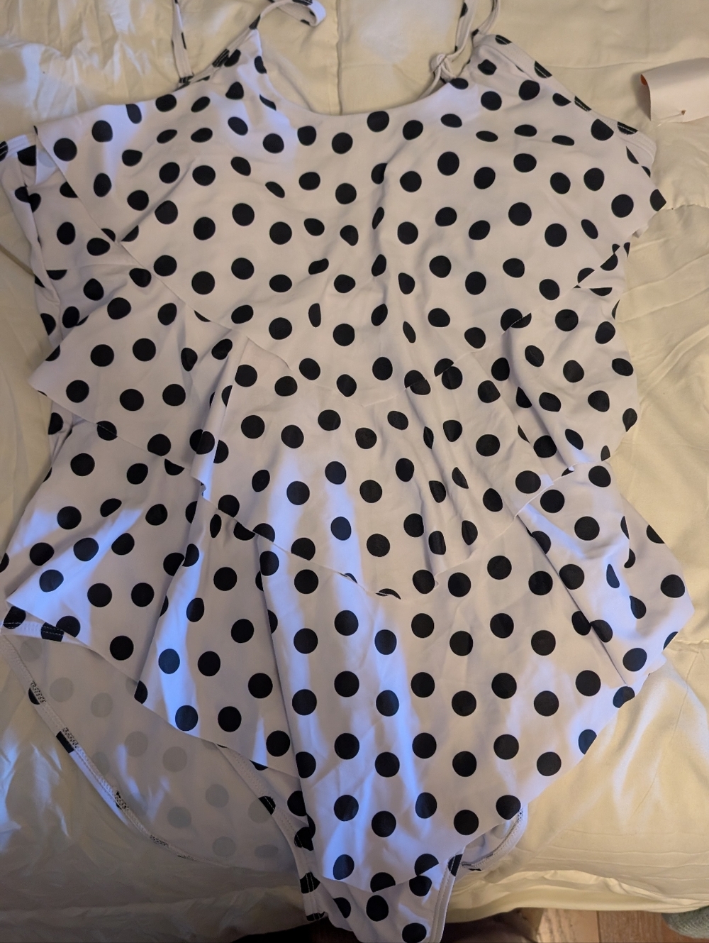 Brand New Never Worn Polka Dot Ruffled One-Piece Swimsuit - Black on White
